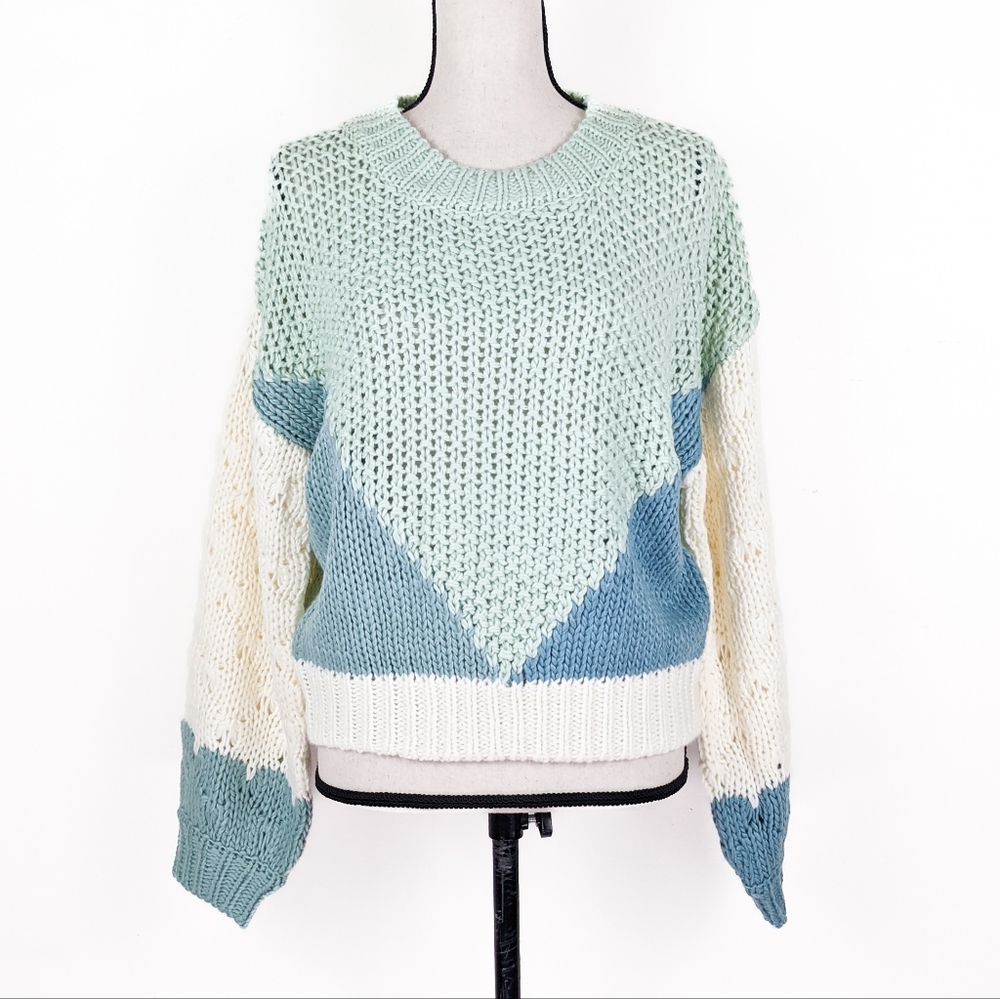 NWT Blu Pepper Colorblock Mixed Knit Sweater, Size Small